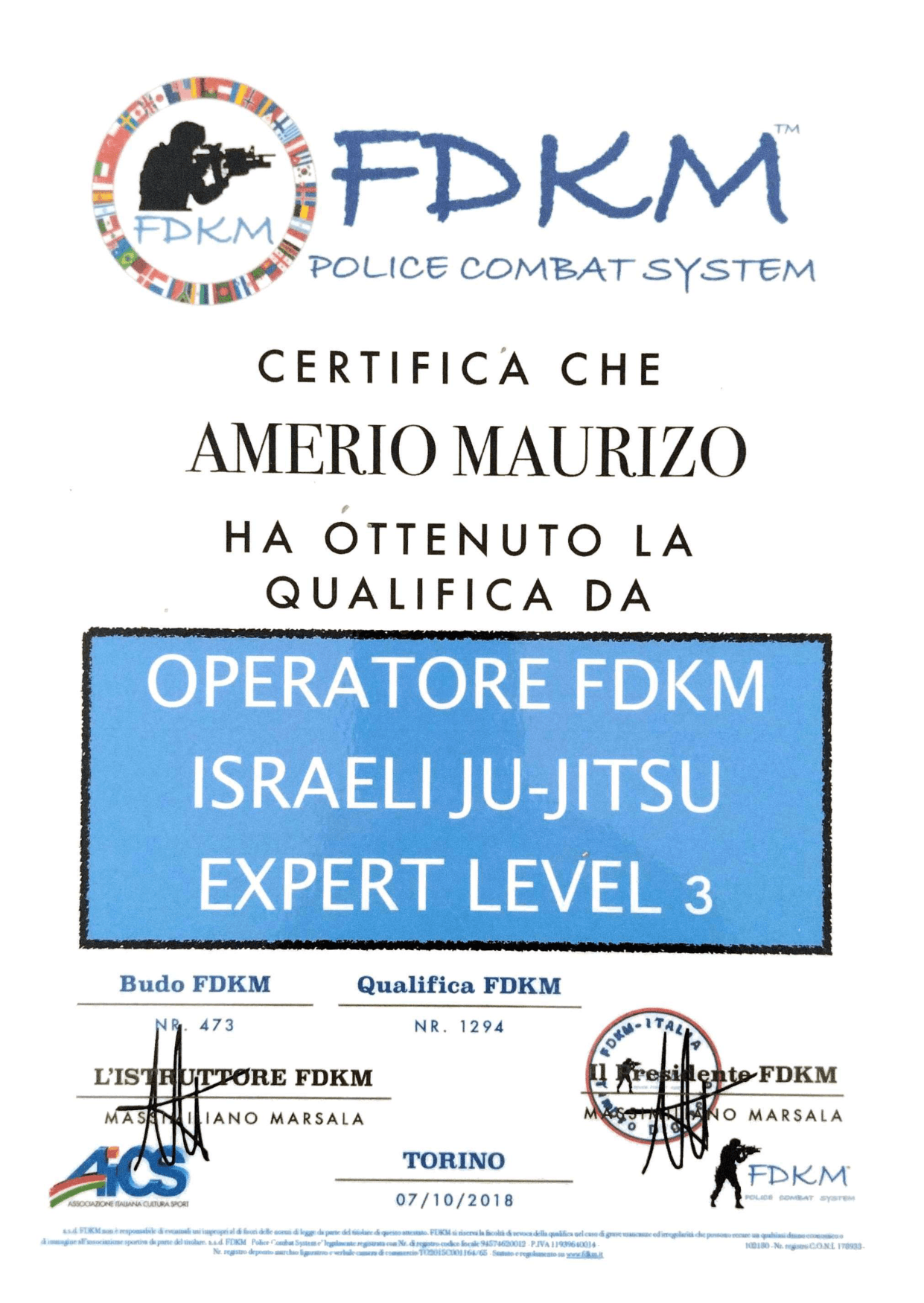 Operatore Israeli Ju-Jitsu, Expert Level 3, FDKM, Torino, 2018