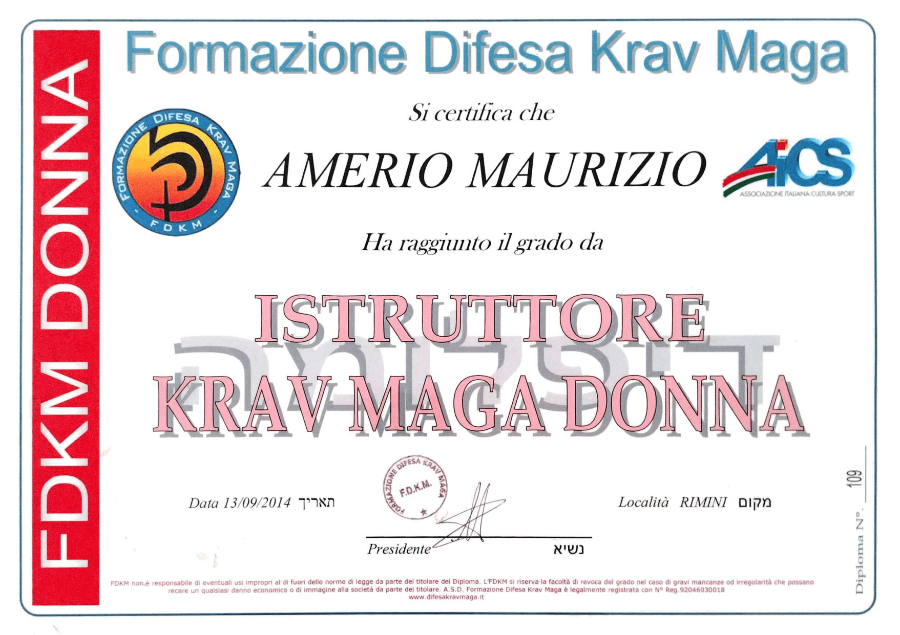 Istruttore Krav Maga Donna, FDKM Donna, Rimini, 2014